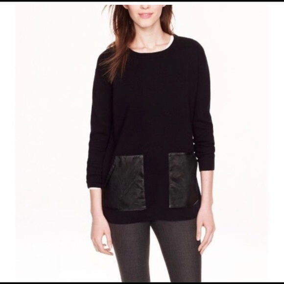 J. Crew black leather pocket sweater - Picture 7 of 8